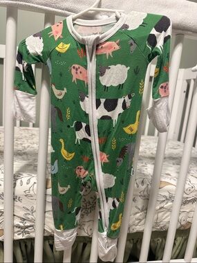 Green Farm Animal Print One-Piece Pajamas Little Sleepies